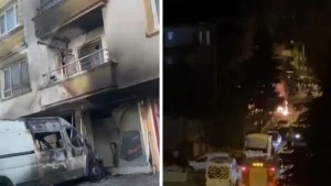 Yeşiltepe Mahallesi 2000’inci Sokak’ta çıkan yangında dükkan, minibüs ve daire zarar gördü